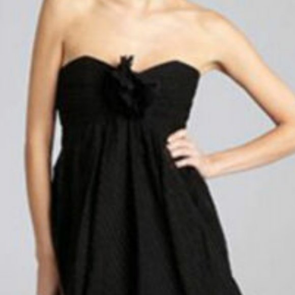 NWT SHOSHANNA Black SWISS Dot SILK Blend STRAPLESS Bubble HEM Dress (6) - Picture 3 of 3